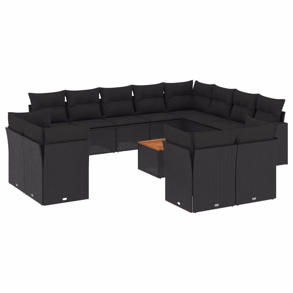 Set di Divani da Giardino VIDAXL a Forma di U in Polyrattan Nero con 13 Pezzi e Cuscini – 2