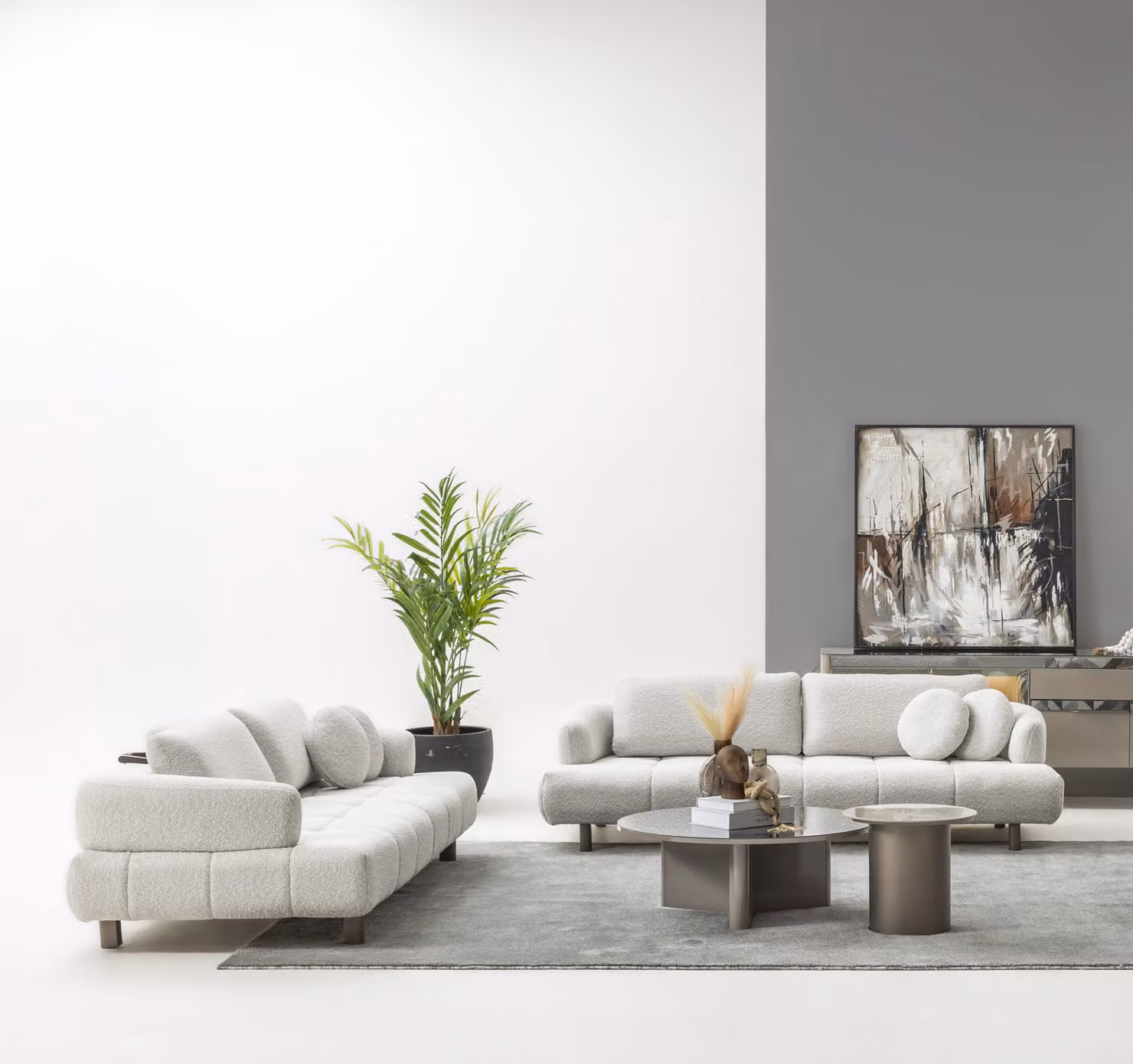 Modernes Wohnzimmer Set 2x 4 Sitzer Couchtisch Beistelltisch