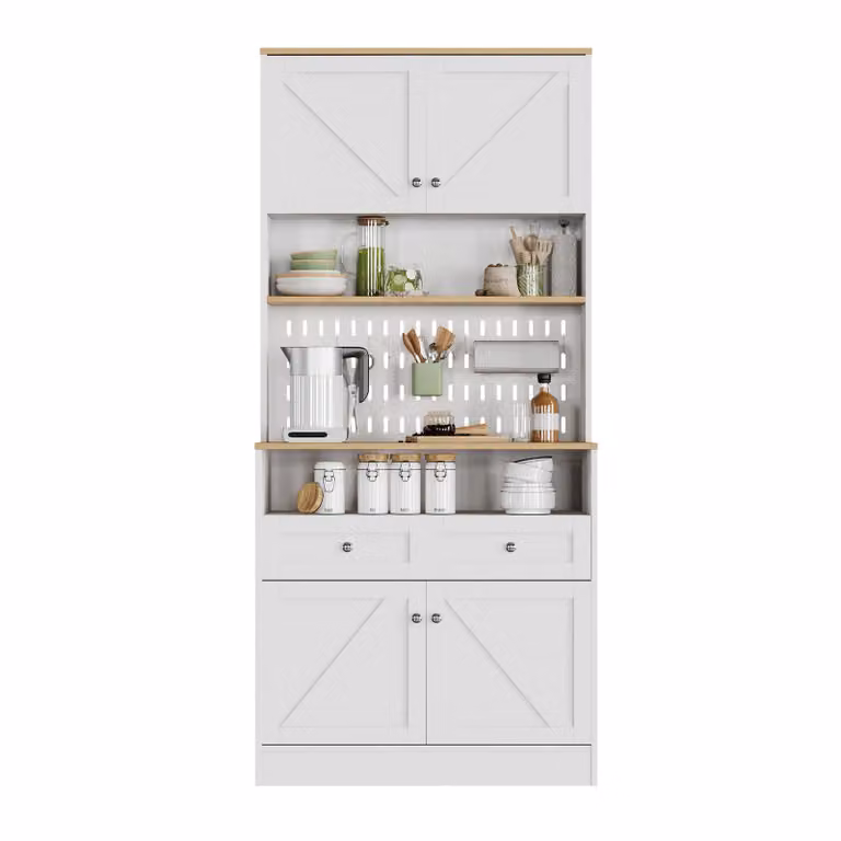 Fortuna Lai Elegante credenza bianca per sala da pranzo con 2 cassetti e 4 ante – Elegante buffet per cucina, sala da pranzo e soggiorno con maniglie argentate e ampio spazio di contenimento