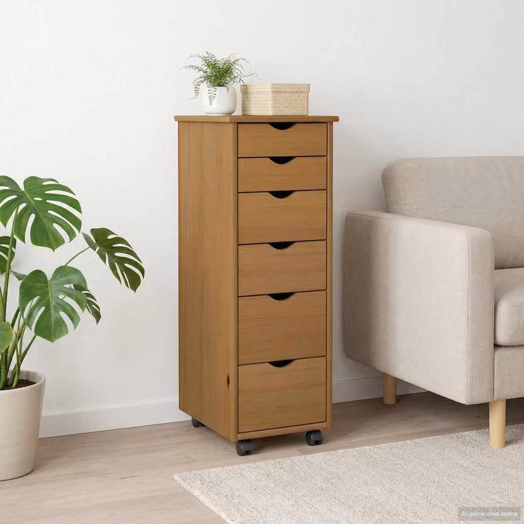 Carrello mobile con ruote vidaXL in legno di pino massello marrone, L/P/H: 34 x 39 x 93,5 cm