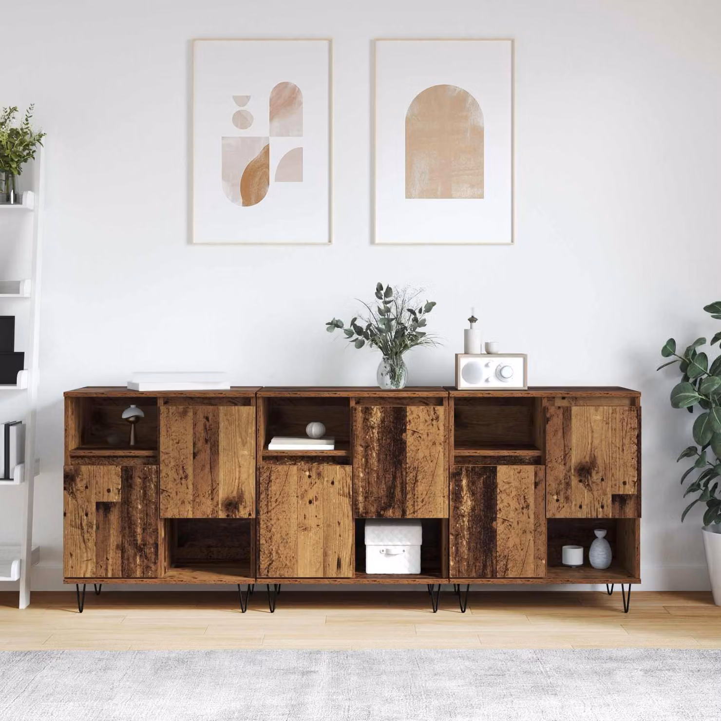 Credenza moderna vidaXL in legno marrone, 3 pezzi, L: 60 cm, P: 35 cm, H: 70 cm – 1