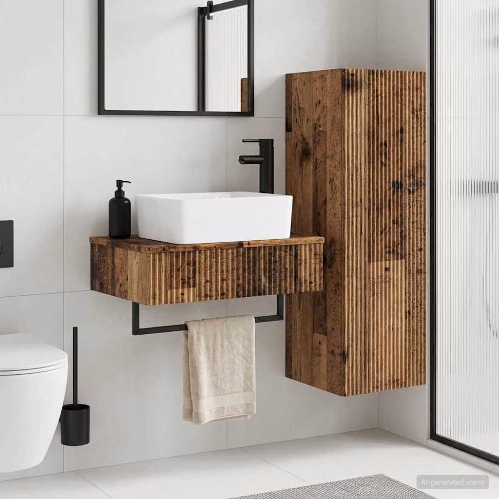 Set di mobili per il bagno vidaXL in legno marrone composto da mobile lavabo e pensile, L/P/H: 33 x 34,5 x 100 cm