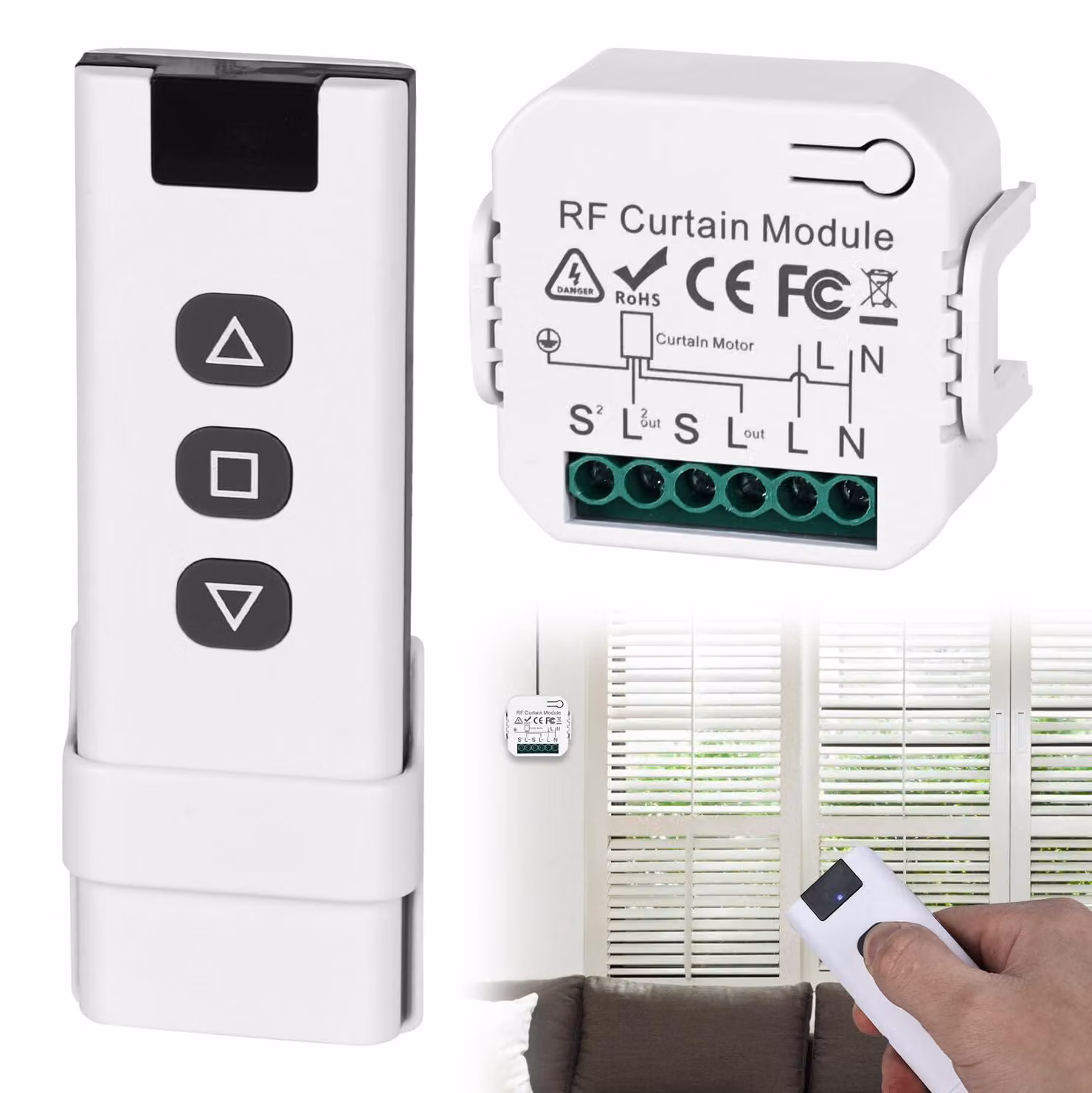 Controllo tapparelle wireless, kit di installazione retroattiva, interruttore intelligente per tende