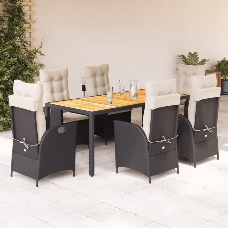 vidaXL Set da Pranzo da Giardino Moderno in Legno di Acacia e Polyrattan, 7 Pezzi, Nero e Bianco