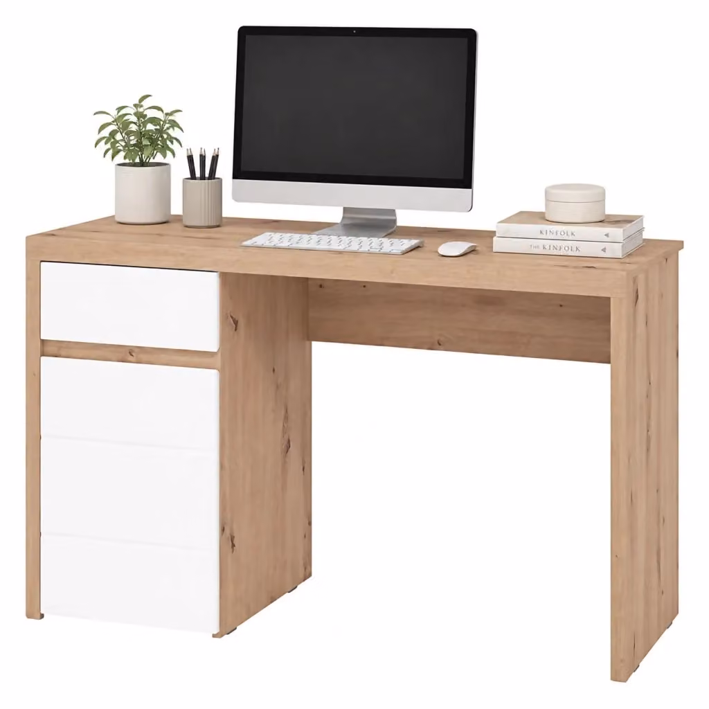 Scrivania Bovec DMORA con un cassetto, Marrone Rovere e Bianco, L/P/H: 140 x 52 x 76 cm – 2