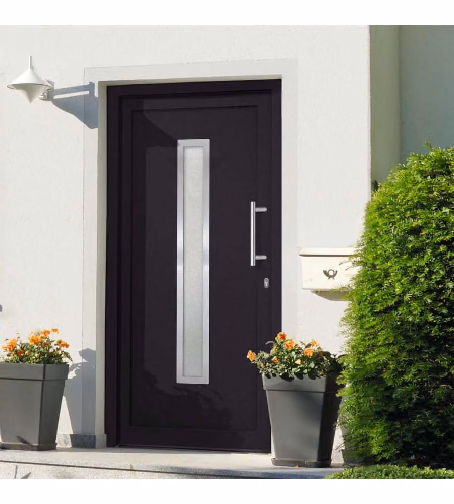 Porta di Ingresso Moderna vidaXL in Acciaio e Alluminio con Inserti in Vetro, Antracite e Bianco, L: 98 cm, H: 208 cm – 1