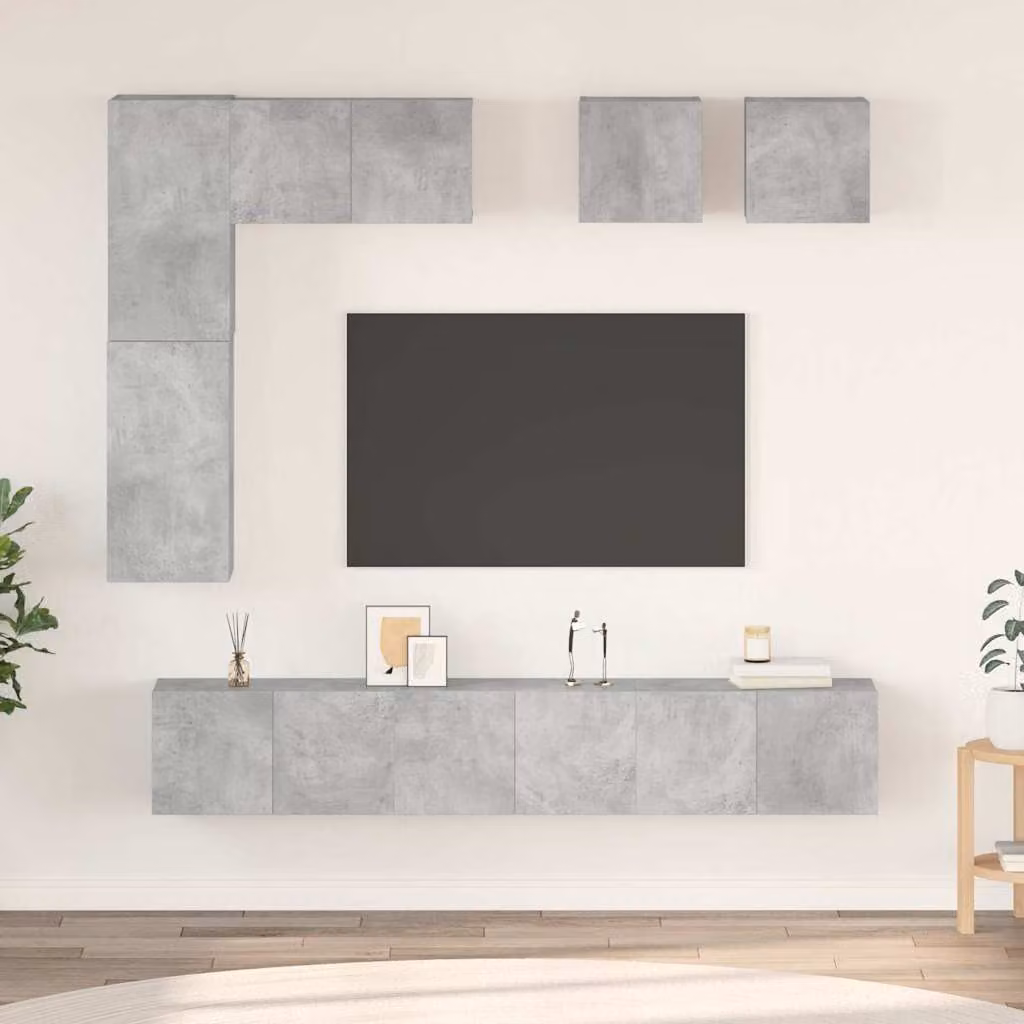 vidaXL Set di Mobili Porta TV 8 pezzi in Legno Multistrato Grigio Cemento per Soggiorno in Stile Industrial