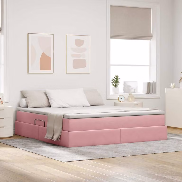 Letto con contenitore e materasso ibrido vidaXL in velluto rosa L 180 cm x P 200 cm, H 280 cm