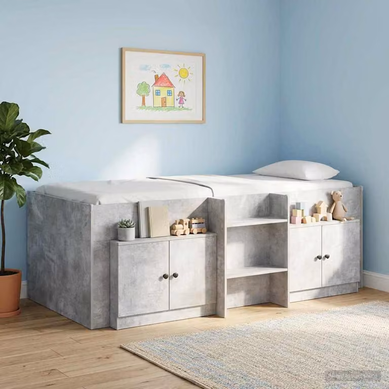 Set di 2 armadi da stoccaggio vidaXL per letto a soppalco con ante a battente e ripiani interni, Grigio Cemento, L: 48,0 cm, P: 35,0 cm, H: 66,0 cm