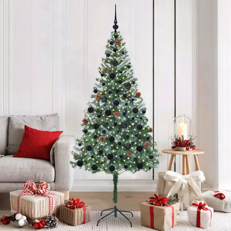 Albero di Natale artificiale moderno vidaXL verde con luci LED bianco caldo in PVC e metallo, Altezza: 180 cm