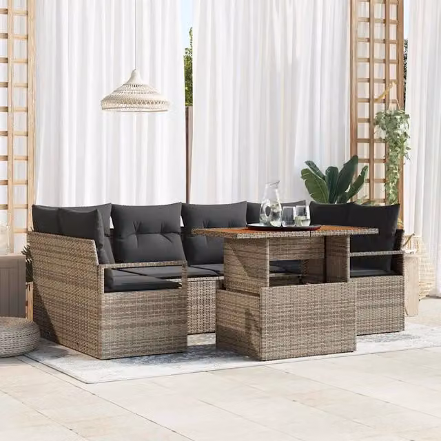 Set Divano da Giardino 7 pz 6-Numero di posti Grigio 3349663