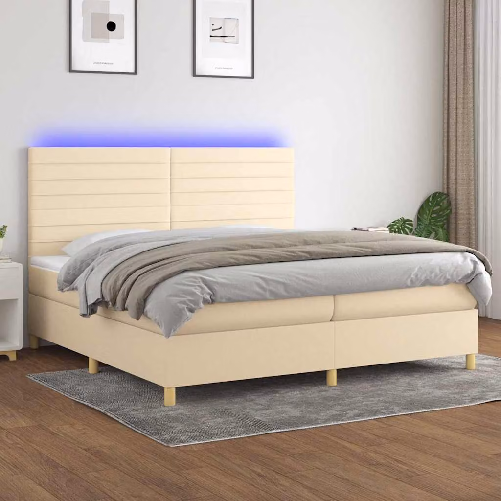 Letto Ibrido con Materasso e Illuminazione LED vidaXL in Tessuto Bianco e Beige L/P: 200 x 200 cm – 1