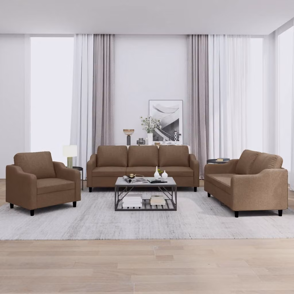 vidaXL Set di Divani 3 pz con Cuscini Marrone in Tessuto