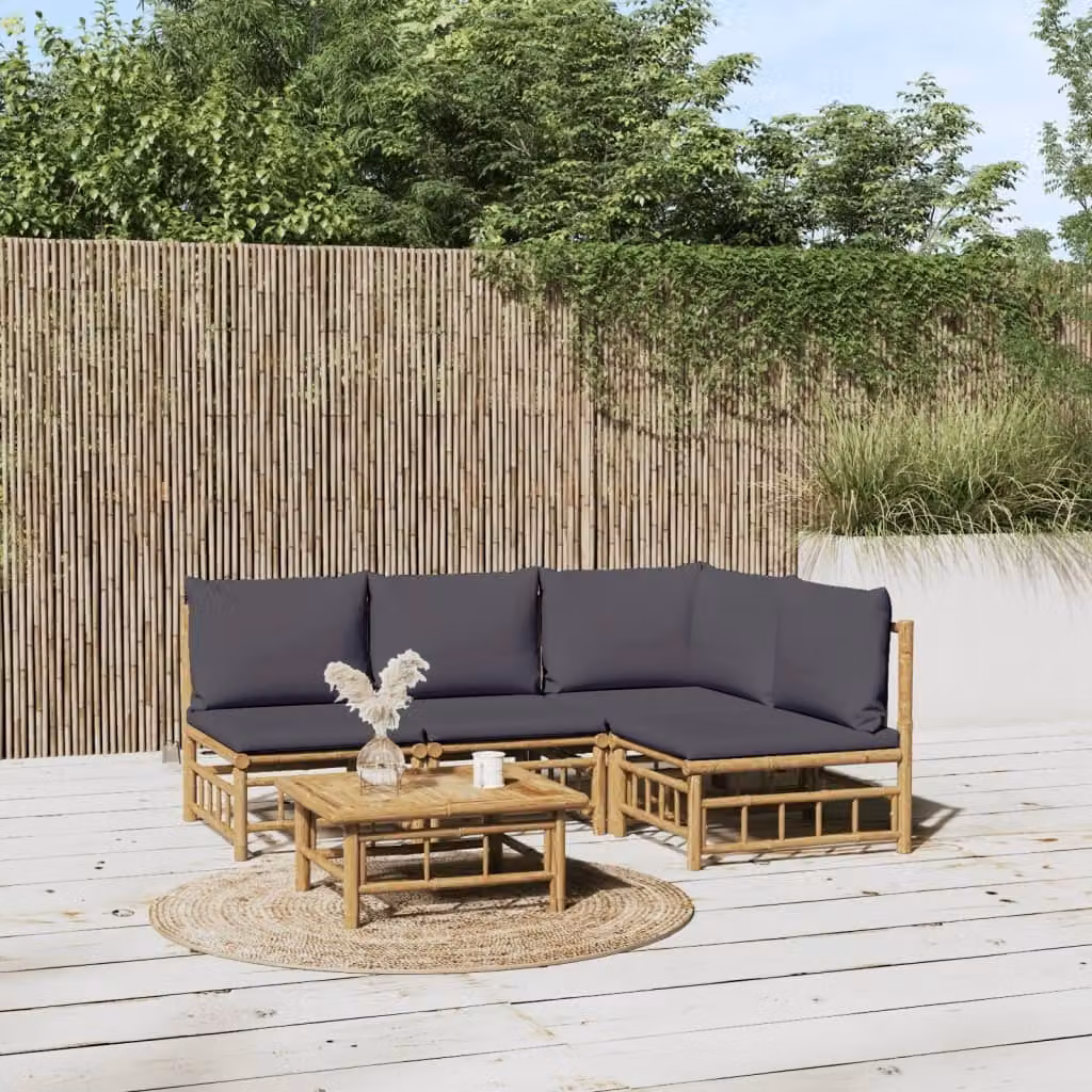Maison Exclusive - Set da giardino da 5 pezzi con cuscini in bambù grigio scuro