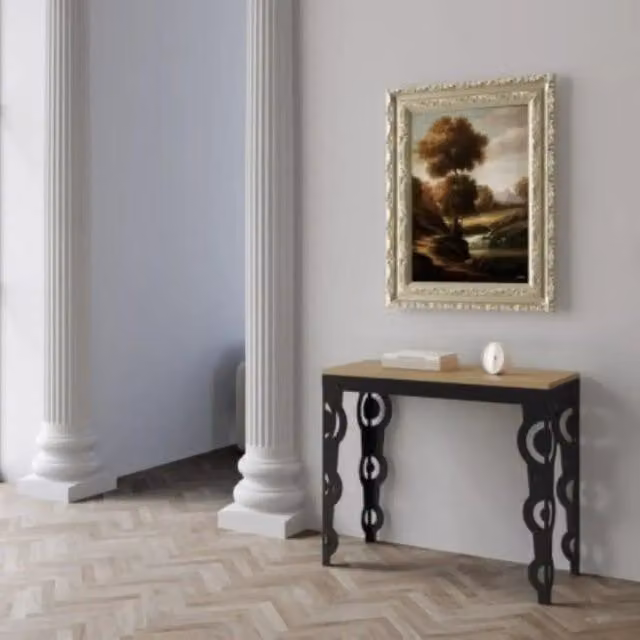 Consolle allungabile 90x40/196 cm Karamay Small Evolution quercia natura telaio e gambe antracite