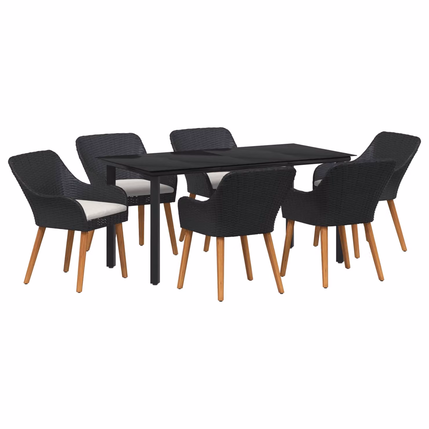 Set da pranzo per giardino e terrazza vidaXL in polyrattan nero con tavolo in vetro e 7 pezzi – 1