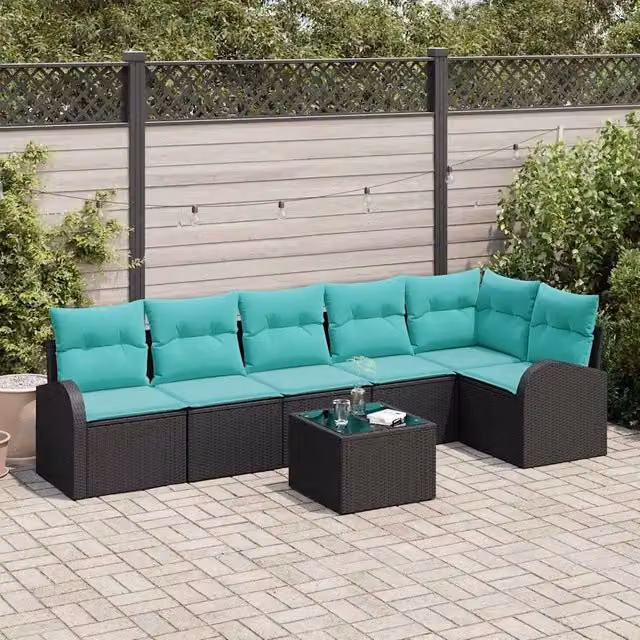 Set Divano da Giardino 7 pz Nero e Turchese polyrattan 3354745