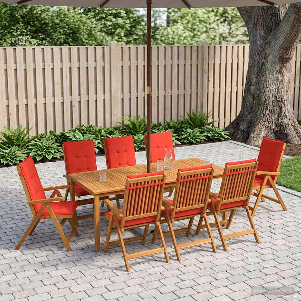 Set da pranzo da giardino vidaXL in legno di acacia naturale marrone con 9 pezzi e cuscini rimovibili