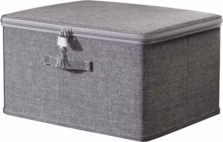 Contenitore di stoccaggio 40 x 30 x 21 cm, con serratura, 4 chiavi, grigio, pieghevole, per abbigliamento