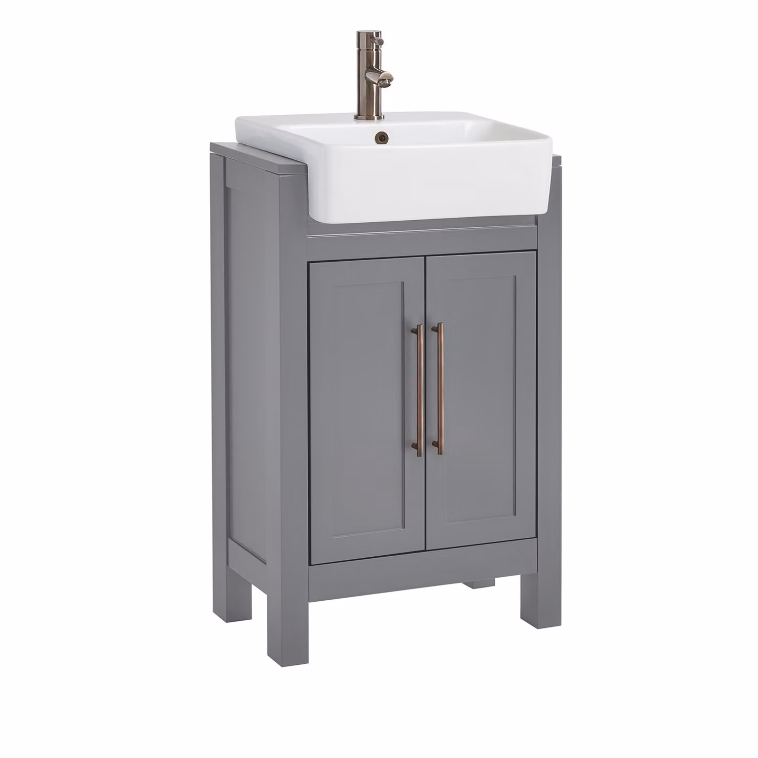 Mobile Bagno Grigio Chiaro da 550mm con Lavabo e Maniglia Classica con Barra a T in Bronzo Spazzolato - Warwick