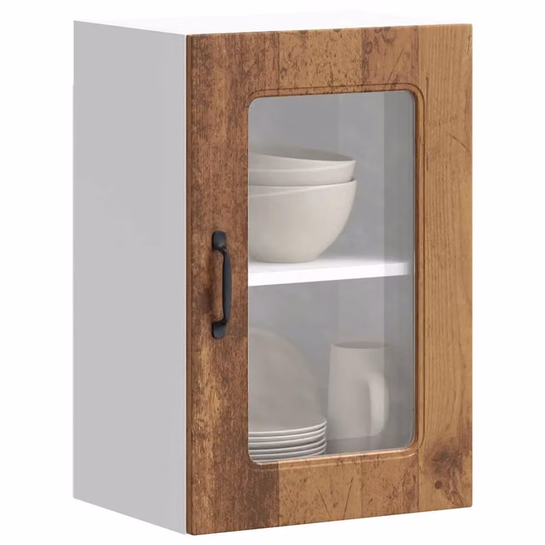 Pensile da cucina e soggiorno vidaXL Kalmar con ante in vetro, colore marrone, L: 60 cm, H: 31 cm, P: 40 cm