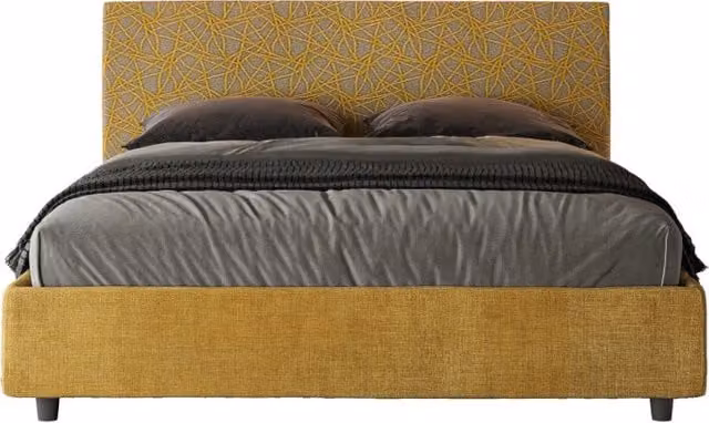 Letto matrimoniale imbottito con contenitore Ityhome in tessuto giallo L/P/H: 160 x 200 x 106 cm