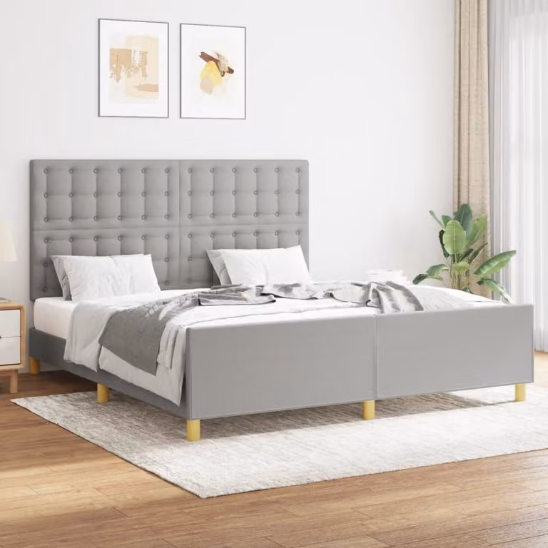 The Living Store Struttura letto con testiera in tessuto grigio chiaro 160x200 cm