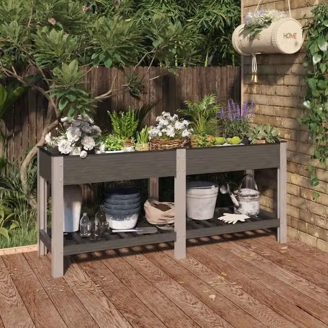 Fioriera Rialzata con Ripiano per Giardino e Balcone vidaXL Grigia L/P/H: 175 x 50 x 75 cm – 1