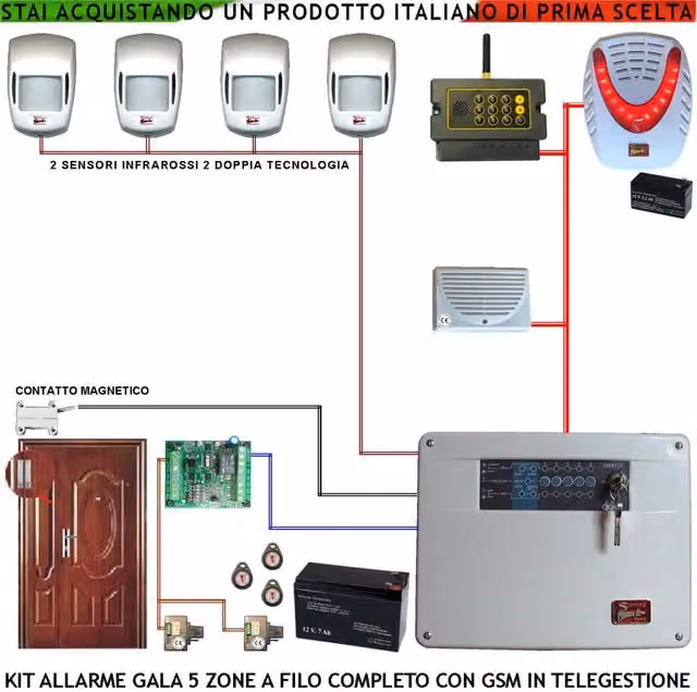 Kit Antifurto Securvera Gala Centrale Diana 5 Zone con 2 Infrarossi Doppia Tecnologia, Contatti Magnetici, Combinatore GSM, Sirene Interna ed Esterna Lampeggiante e Chiave Elettronica Proxi 3 K, Colore Bianco