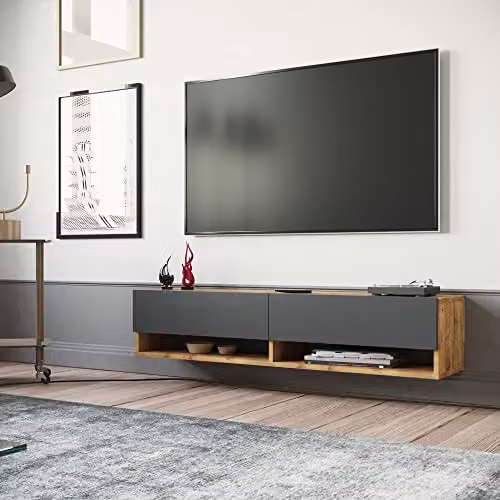 [en.casa] Consolle da Parete (AxLxP) 29,5 x 140 x 31,5 cm con 2 Ante e Scomparti Armadio a Muro con Apertura a Ribalta Mobile Porta TV - Rovere Rustico/Antracite