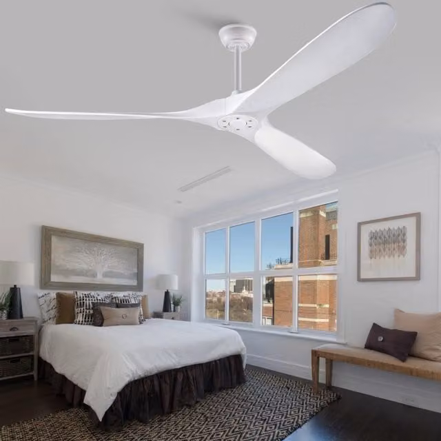 Ventilatore da soffitto 70 pollici bianco con 3 pale in legno; telecomando; senza luce