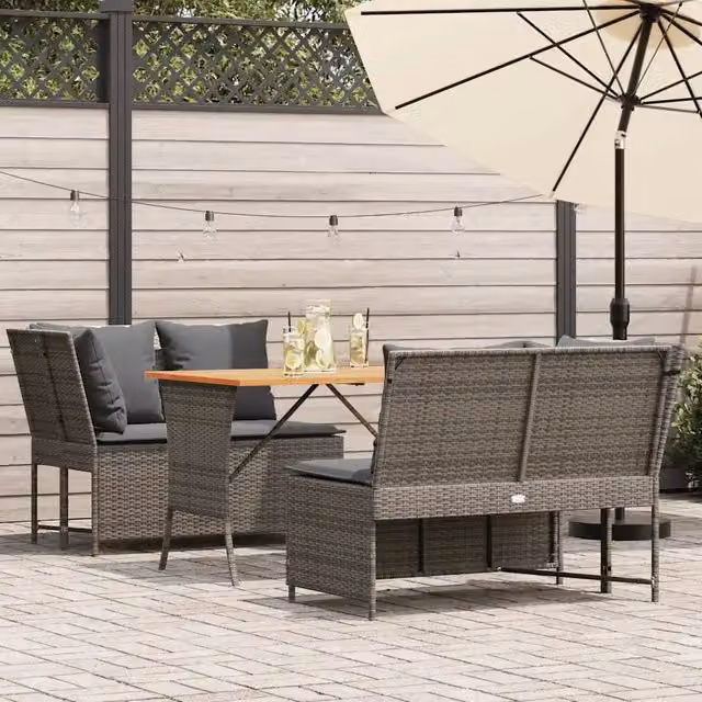 Set Divani da Giardino 3 pz con Cuscini Grigio in Polyrattan 3365343