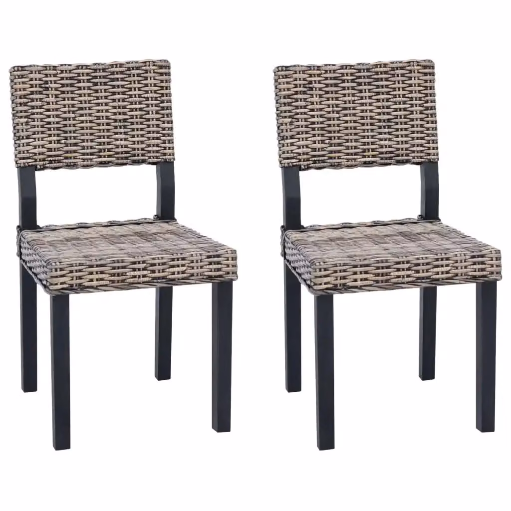Set di 2 sedie da pranzo vidaXL GENDT in rattan e legno, colore nero lavato, L: 46 cm, P: 55 cm, H: 84 cm – 2