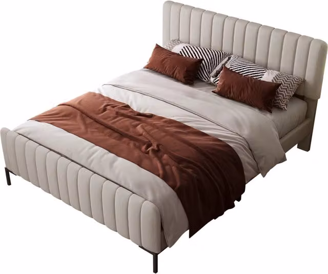 Letto Matrimoniale 180x200 Grigio Beige con Testiera Regolabile e Doghe in Pino