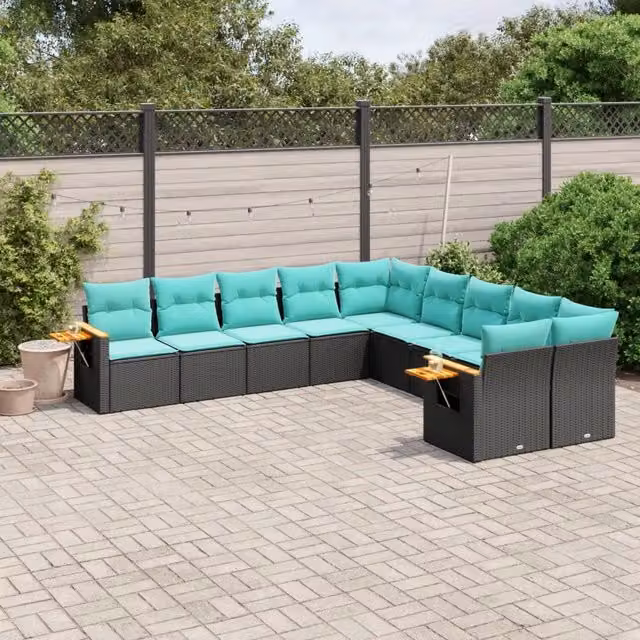 Set di Divani da Giardino VIDAXL a Forma di L in Polyrattan Nero con Cuscini e Tavolino da Esterno