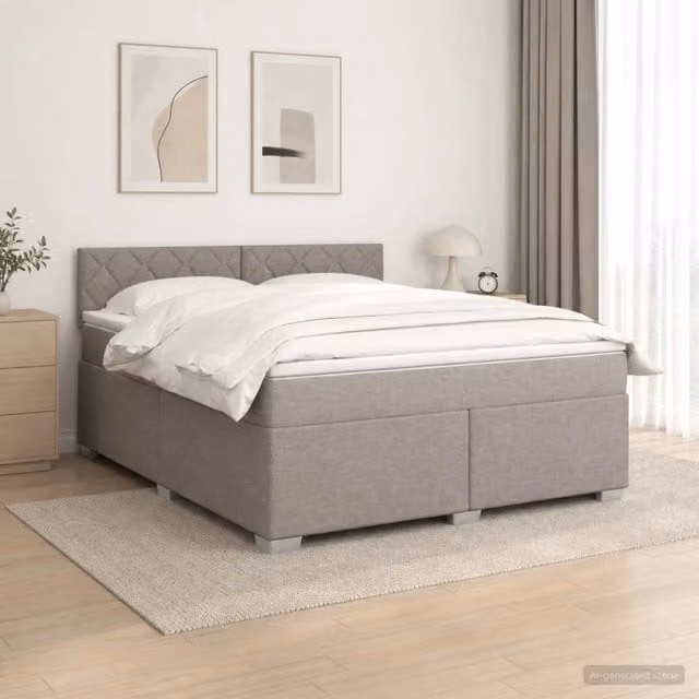 Letto con Box Spring, Materasso Ibrido e Illuminazione LED vidaXL, Colore Tortora, L/P: 160 x 200 cm