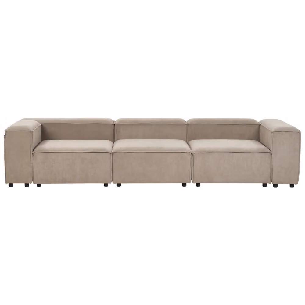 Divano modulare a L BELIANI in velluto beige e marrone con struttura in legno e gambe in legno, stile scandinavo per il tuo soggiorno – 2