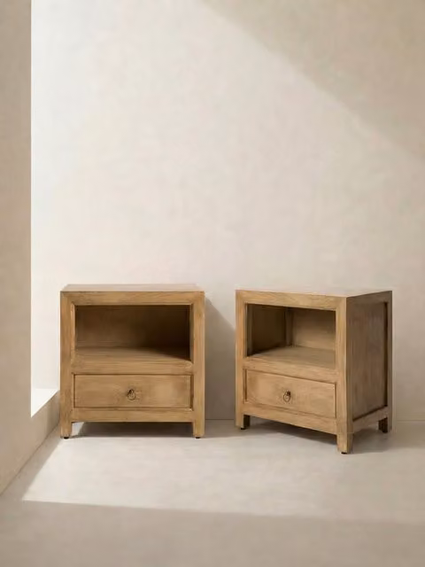 Set di 2 comodini Rustic in legno di mango naturale e metallo con 1 cassetto Kenay Home, colore marrone e oro