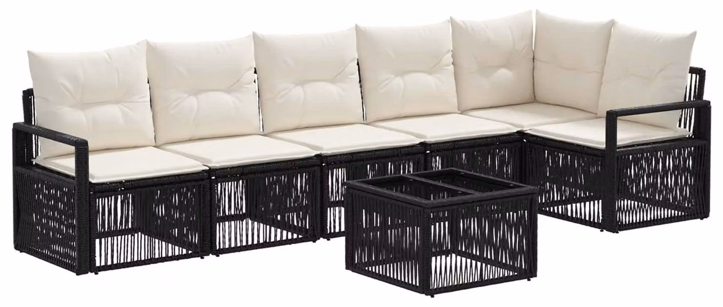 Set Divano da Giardino 7 pcs Nero polyrattan