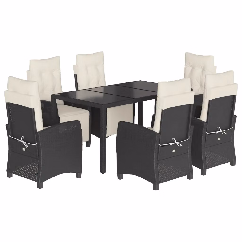 Set da Pranzo da Giardino vidaXL 7 pz in Polyrattan Nero con Piano in Vetro – 2