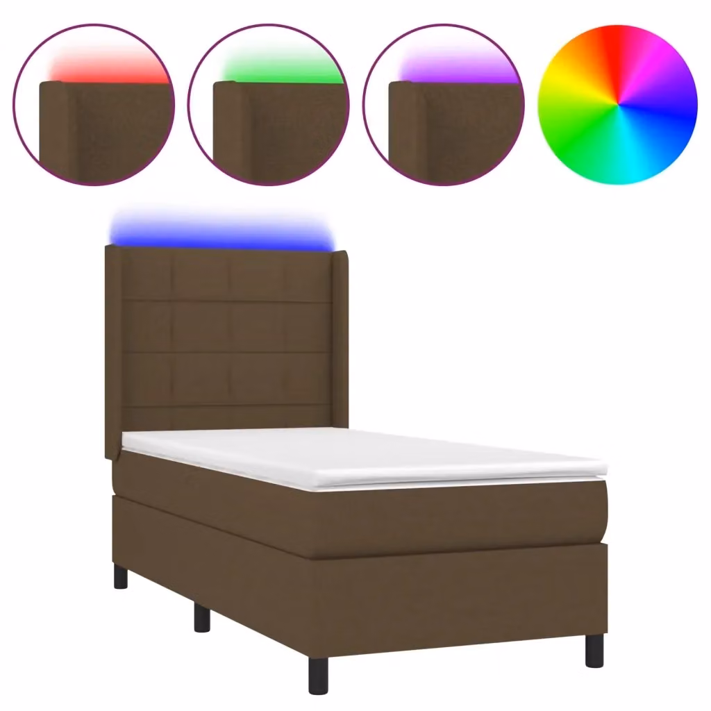 Letto a molle con materasso e illuminazione LED vidaXL in tessuto marrone scuro L 80 cm x P 200 cm – 2