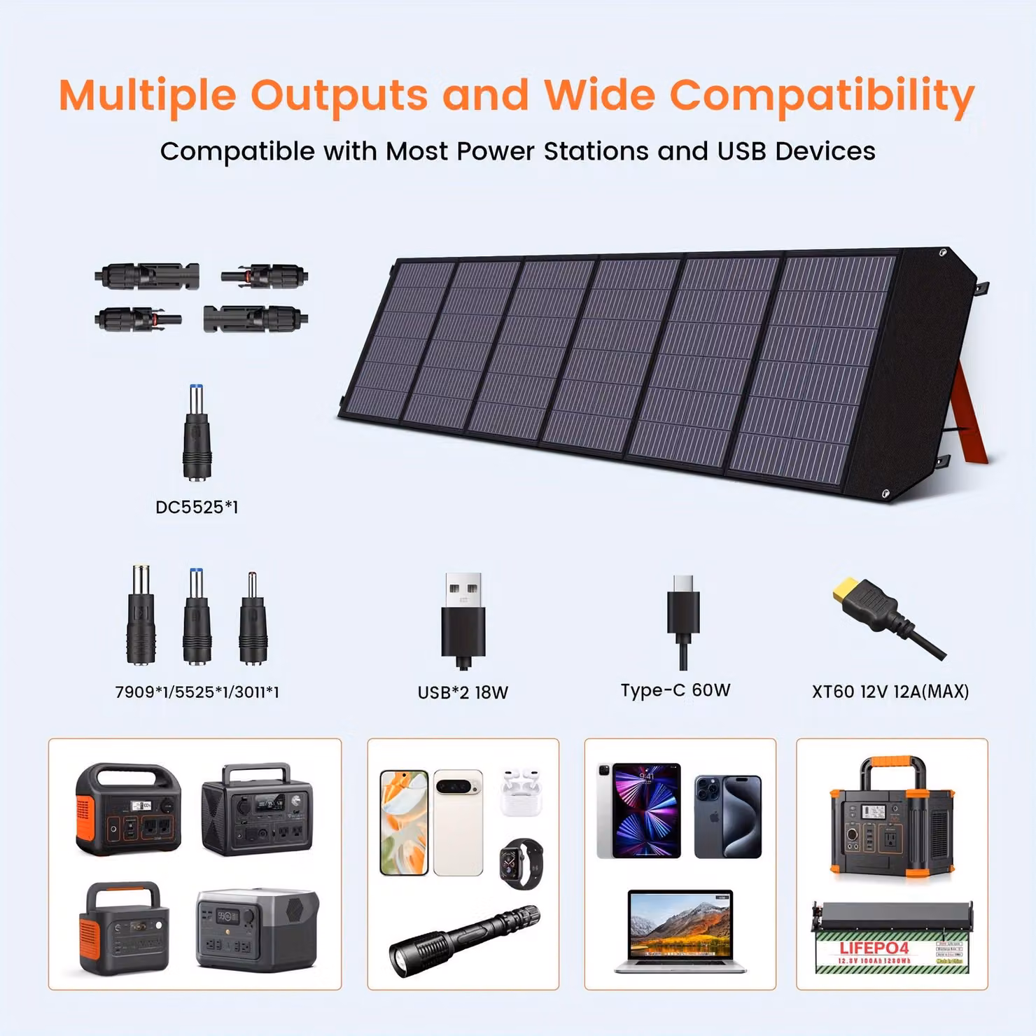 Pannello solare da 200W - Pannello solare pieghevole - Pannello solare monocristallino - Caricabatterie solare portatile