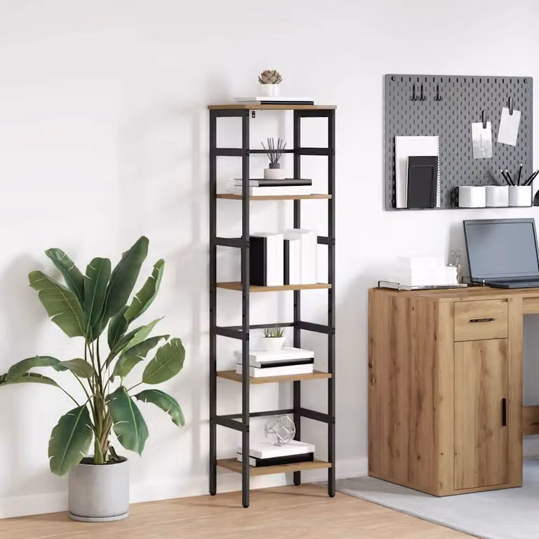 Libreria industriale vidaXL a 4 livelli in legno e metallo, colore marrone, L 40 cm x P 29,5 cm x H 149 cm