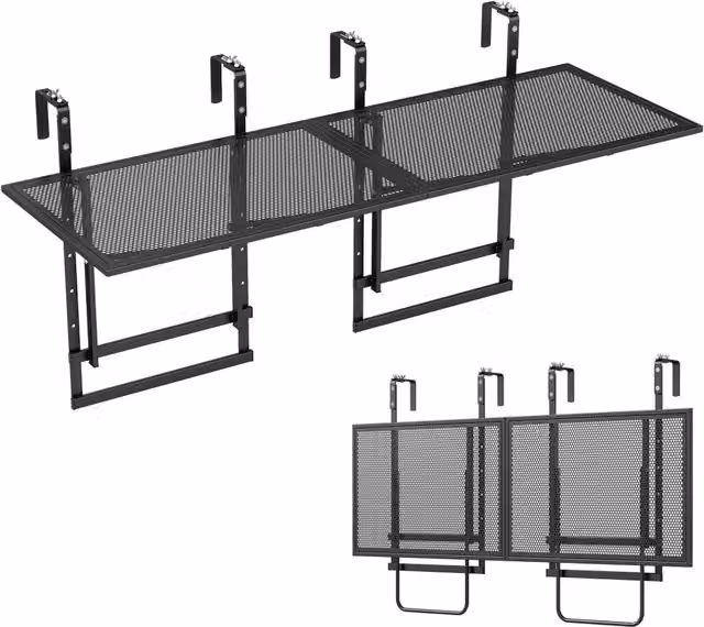 Set di 2 tavolini pieghevoli da balcone in metallo nero con altezza regolabile e piano rettangolare – 1