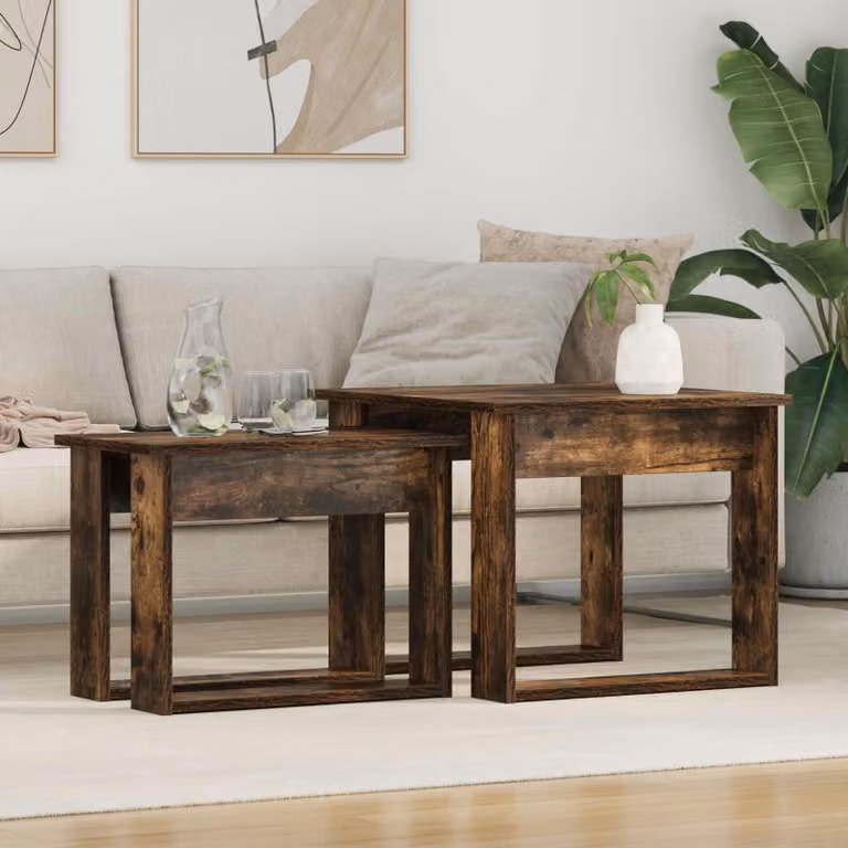 Set di 2 tavolini da caffè moderni vidaXL in rovere fumo, L/P/H: 50 x 52 x 42 cm
