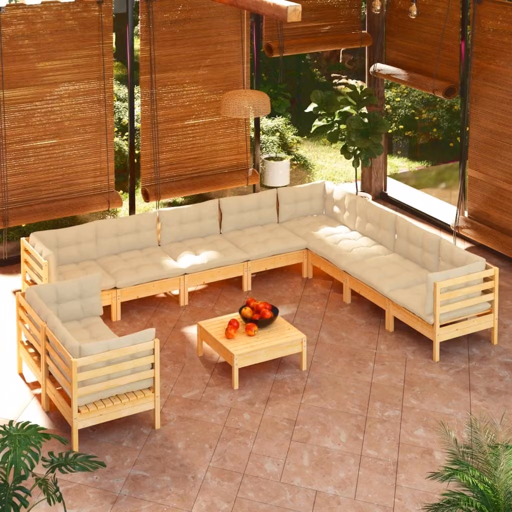 Maison Exclusive - Set Divani da Giardino 11 pz con Cuscini Crema in Massello di Pino