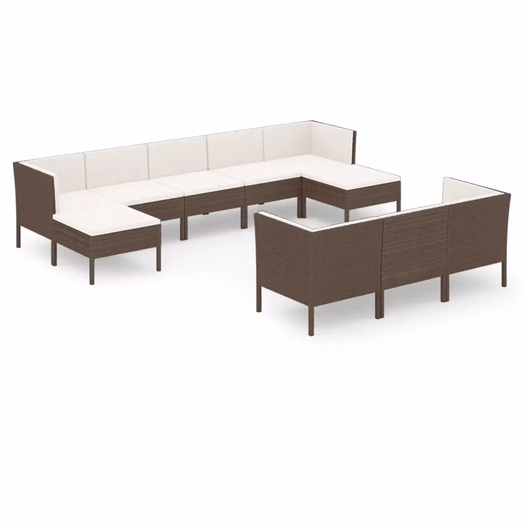 Set di Divani da Giardino a Forma di U vidaXL in Polyrattan Marrone e Bianco con Cuscini e Ottoman – 2