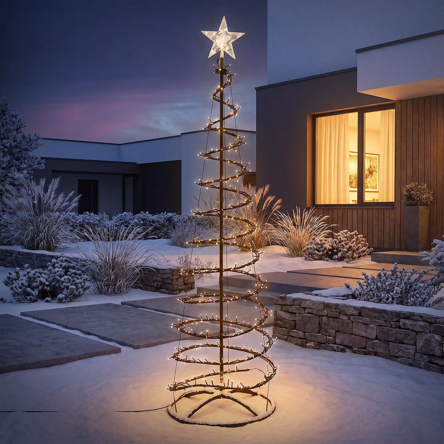 Albero di Natale LED esterno ECD Germany, 180 cm, decorazione natalizia con illuminazione, albero di abete con catena luminosa e punta a stella, albero illuminato, 640 LED bianco caldo