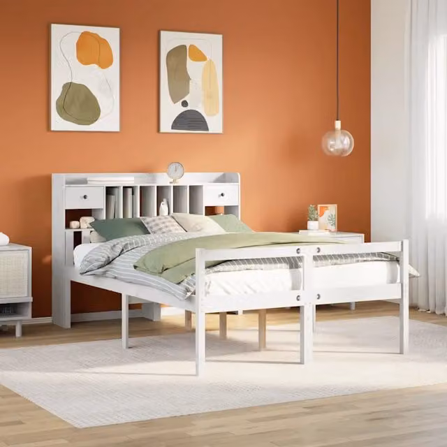 Letto Libreria senza Materasso Bianco 140x200 cm Legno di Pino 3322056