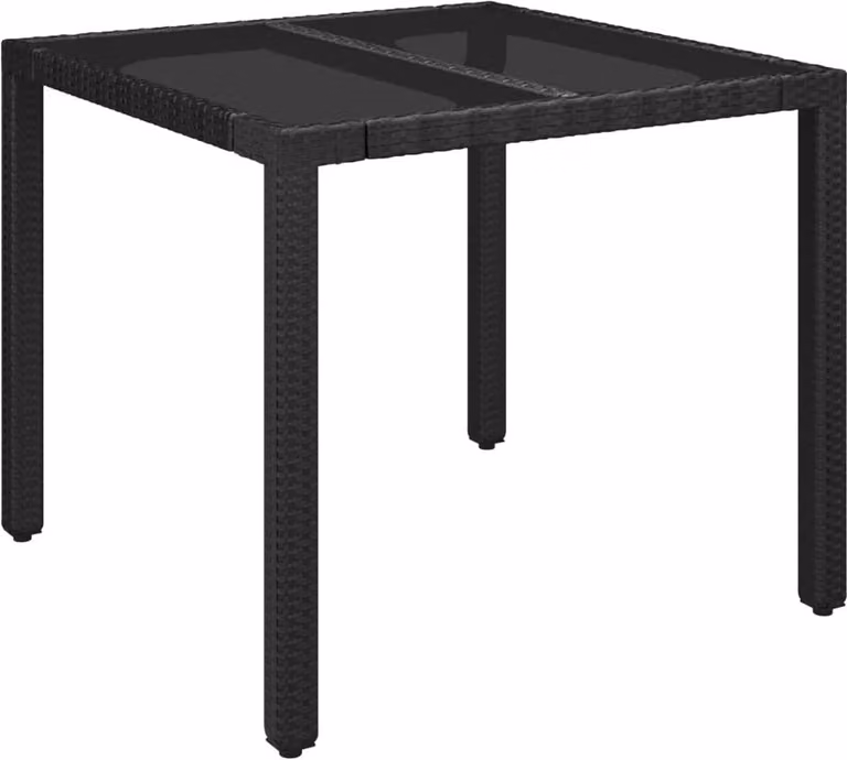 Tavolo da Giardino Piano in Vetro Nero 90x90x75 cm Polyrattan